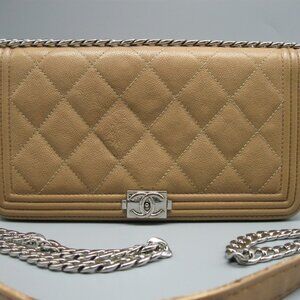 Chanel Beige Caviar Leather Long Boy Bag Wallet